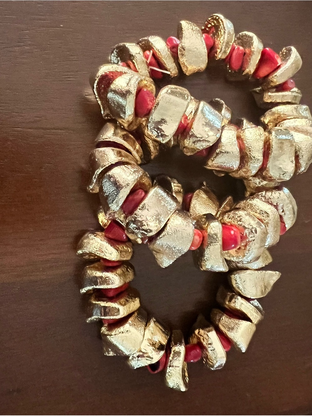 Zara Gold and Coral Chunky stretch Beaded Bracelet Set